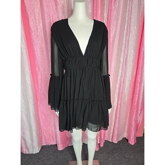 Miss Ord Black Whimsigoth Witchy Chiffon Tiered Lined Dress Size XL - Picture 2 of 14